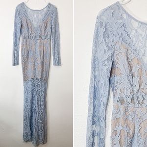 L'atiste Illusion Lace Long blue nude lined dress